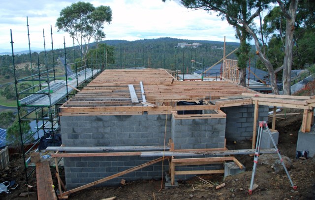 Framing upper floor joists almost done Day 57 67 DSC_0829